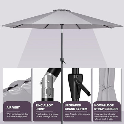 Tempera Patio Market Outdoor Table Umbrella with Push Button Tilt and Crank,Large Sun Umbrella with Sturdy Pole&Fade resistant canopy,Easy to set