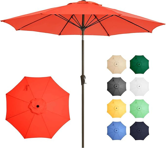 Ayge 9FT Large Outdoor Patio Umbrella Market Table Umbrella-UV Resistant, Easy Push Button Tilt and Crank, 8 Sturdy Fiberglass Ribs Heavy-Duty Pool Umbrella for Deck, Backyard,Garden