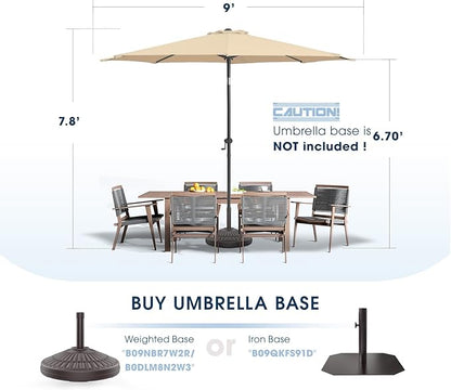 wikiwiki 9 FT Patio Umbrellas Outdoor Table Market Umbrella with Push Button Tilt/Crank, 8 Sturdy Ribs, Fade Resistant Waterproof POLYESTER DTY Canopy for Garden, Lawn, Backyard & Pool, Cream Beige