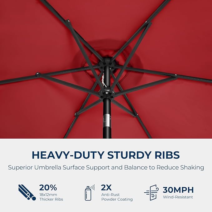 7.5ft Outdoor Patio Umbrella - Market Table Pool Deck Umbrella UPF50+ UV Protection with Push Button Tilt, Crank and 6 Sturdy Ribs (Red, No base)