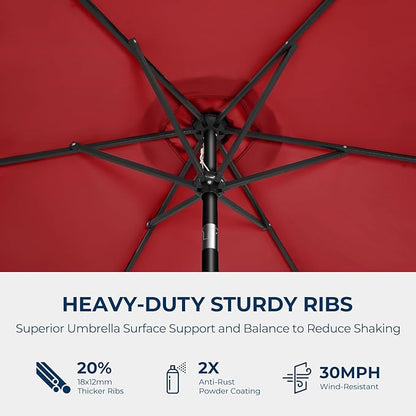 7.5ft Outdoor Patio Umbrella - Market Table Pool Deck Umbrella UPF50+ UV Protection with Push Button Tilt, Crank and 6 Sturdy Ribs (Red, No base)