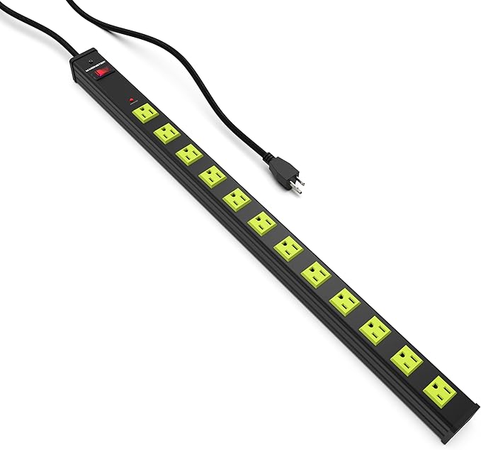 Monster Workshop Heavy-Duty Garage Power Strip Surge Protector - Mountable Heavy-Duty Wide-Spaced 12 Grounded AC Outlets with 6ft Plug Chord- 4200 Joules - ETL Listed