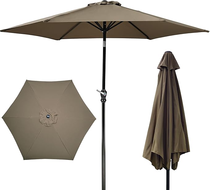 9FT Outdoor Patio Umbrella with Push Button Tilt and Crank, Beach Umbrella for Sun Shades, Market Umbrella with 6 Sturdy Metal Ribs, UV Resistant Waterproof for Garden, Backyard, Deck, Pool