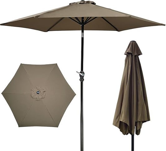 9FT Outdoor Patio Umbrella with Push Button Tilt and Crank, Beach Umbrella for Sun Shades, Market Umbrella with 6 Sturdy Metal Ribs, UV Resistant Waterproof for Garden, Backyard, Deck, Pool