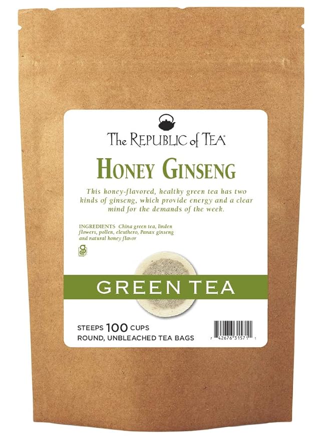 The Republic of Tea Honey Ginseng Green Super Refill, 100 Tea Bags