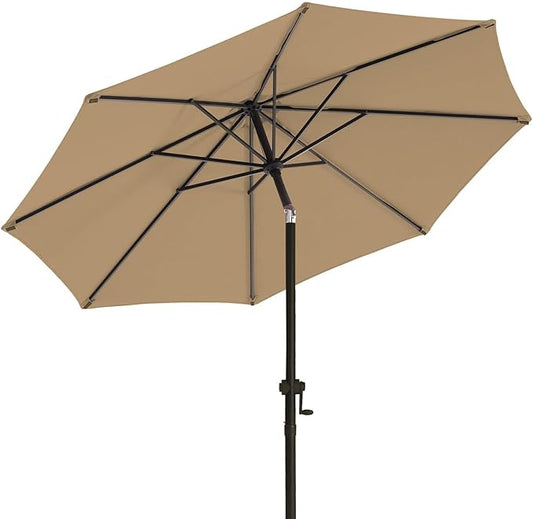 wikiwiki 11 FT Patio Umbrellas Outdoor Table Market Umbrella with Push Button Tilt/Crank, 8 Sturdy Ribs, Fade Resistant Waterproof POLYESTER DTY Canopy for Garden, Lawn, Deck, Backyard & Pool, Tan
