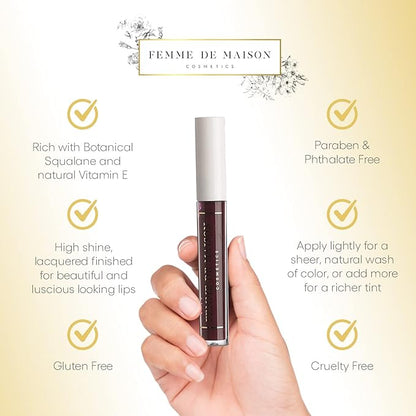 Cosmetics, Lustre Lip Gloss, Moisturizing, Long Lasting with Squalane & Vitamin E, 100% Gluten, Paraben & Phthalate-Free, Never Sticky, Soft, Natural Colors (Figue Noir 10)