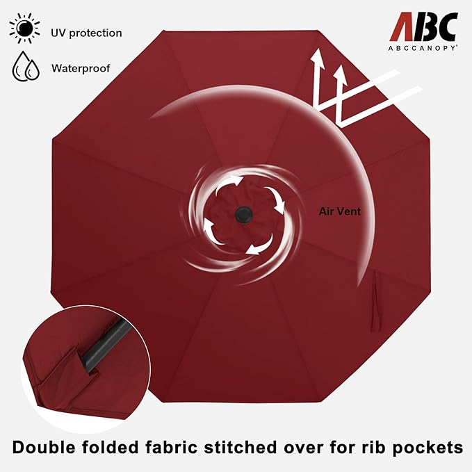 ABCCANOPY 9FT Outdoor Patio Umbrella, 8 Ribs Table Umbrella w/Crank for Easy Set Up, Suitable for Garden, Lawn, Deck & Backyard (Burgundy)