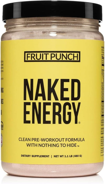 Naked Fruit Punch Naked Energy - Clean Pre Workout Supplement for Men and Women, Vegan Friendly, No Added Sweeteners, Colors Or Flavors - 30 Servings