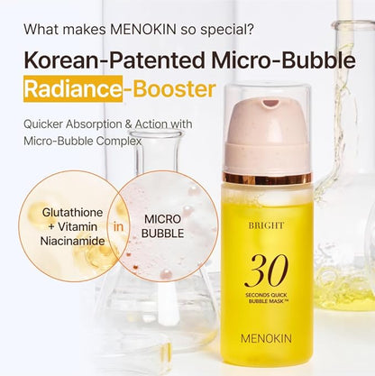 MENOKIN 30 Seconds Quick Bubble Mask [BRIGHT] - [Vitamin C] [Glutathione & Niacinamide] in Micro-bubbles for Dark Spots, Uneven Skin Tone, Korean Skin Care Essential, 70 Uses, 3.21 fl.oz