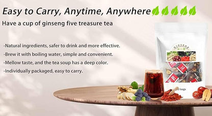 Kidney Tea Formula Ginseng Six Treasure Tea, Ginseng Five Treasures Teas, Kidney Cleanse Detox Beverage for Women & Men, Nnatural Ingredients Sweet Taste and Aroma 20bags