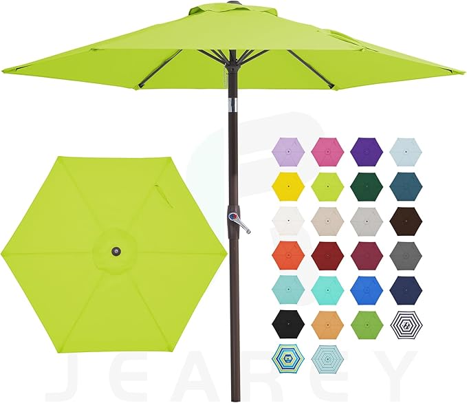 JEAREY 7.5FT Patio Umbrella Market Table Umbrella with 6 Sturdy Ribs, Push Button Tilt/Crank Outdoor Umbrella for Garden, Deck, Backyard, Pool and Beach,Apple Green