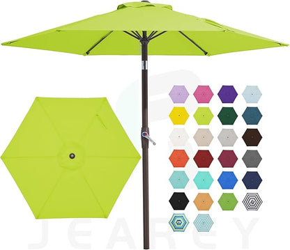 JEAREY 7.5FT Patio Umbrella Market Table Umbrella with 6 Sturdy Ribs, Push Button Tilt/Crank Outdoor Umbrella for Garden, Deck, Backyard, Pool and Beach,Apple Green