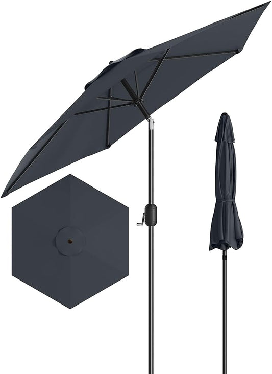 7.5FT Patio Umbrella Outdoor, Market Umbrella, Table Umbrella with Push Button Tilt and Crank, 6 Sturdy Ribs UV Protection Waterproof for Garden, Pool, Deck, Backyard (Grey)