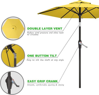 7.5FT Patio Umbrella Table Market Umbrella w/Tilt and Crank Heavy-Duty Round Outdoor Umbrellas for Garden, Deck, Backyard, Pool and Beach, Yellow