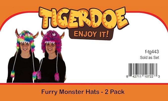Tigerdoe Monster Hat Costume - 2 Pack Funny Crazy Hats - Monster Theme Birthday Party Supplies - Funny Furry Hats Colorful