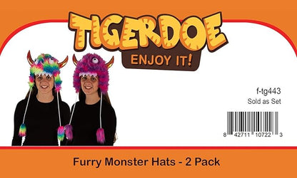 Tigerdoe Monster Hat Costume - 2 Pack Funny Crazy Hats - Monster Theme Birthday Party Supplies - Funny Furry Hats Colorful