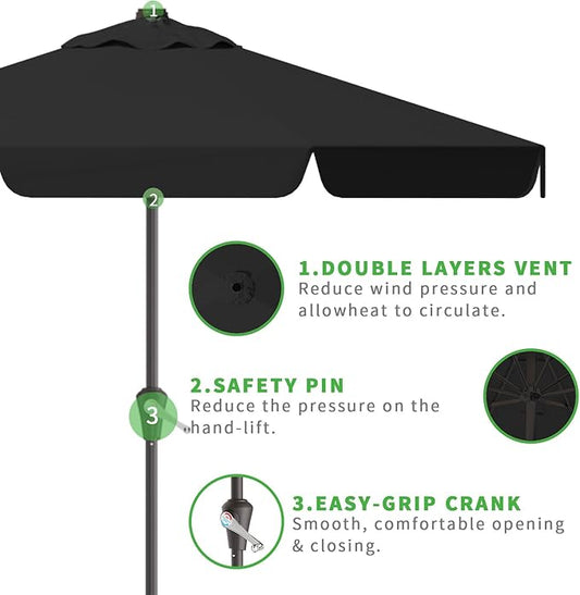 11FT Patio Umbrella Table Market Umbrella w/Crank Outdoor Umbrellas for Garden, Deck, Backyard, Pool and Beach, Black