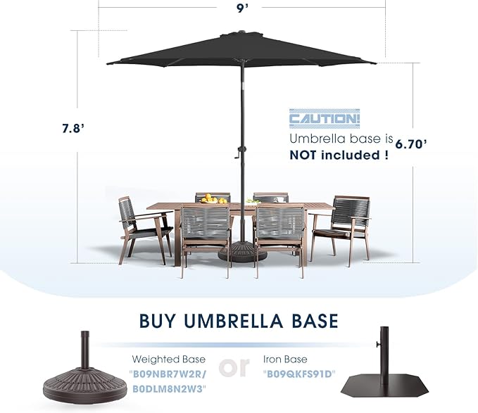 wikiwiki 9 FT Patio Umbrellas Outdoor Table Market Umbrella with Push Button Tilt/Crank,8 Sturdy Ribs, Fade Resistant Waterproof POLYESTER DTY Canopy for Garden, Lawn, Deck, Backyard & Pool, Carbon