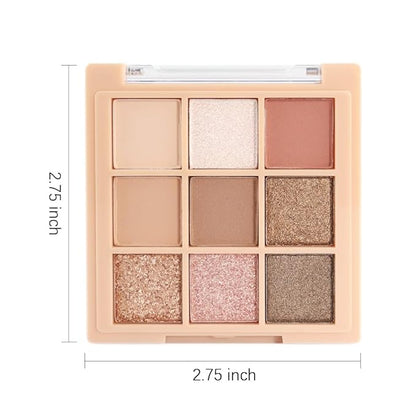 9Colors Nude Champagne Gold Rose Brown Colorful Glitter Eyeshadow Palette Makeup,Korean Natural Neutral Rainbow Eyeshadow Palettes Highly Pigmented Naturing-Looking Long Lasting Waterproof Blendable