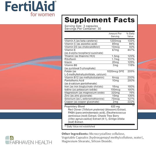 Fairhaven Health FertilAid for Women | Prenatal Multivitamin Fertility Supplements for Women | Conception for her with Vitex and Folate | Support Cycle Regularity and Ovulation* | 90 Capsules