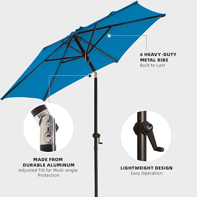 wikiwiki 7.5 FT Patio Umbrellas Outdoor Table Market Umbrella with Push Button Tilt/Crank, 6 Sturdy Ribs, Fade Resistant Waterproof POLYESTER DTY Canopy for Garden, Lawn, Deck, Backyard & Pool, Royal