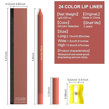 evpct 1Pcs Orange Red Matte Long Lasting Lip Liner Pencils Makeup for Shaping & Sculpting Lips, No Transfer Long Wear Waterproof Pigmented Lip Liner lipliners Crayon Lipstick Pencil Sharpener 08