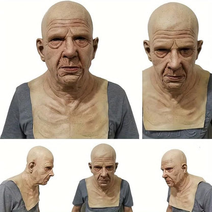 Halloween Realistic Old Man Mask Adlut -Latex Human Old Person Men Full Head Mask Costume