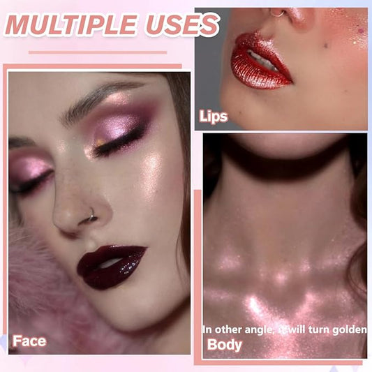 Pink Gold Highlighter Makeup Powder, Duochrome Radiant Shimmer Skin, 01