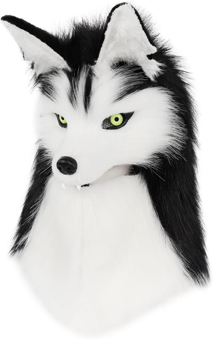 Furry Head Mask Animal Wolf Dog Plush Faux Fur Masks for Halloween Masquerade Cosplay Costume Props