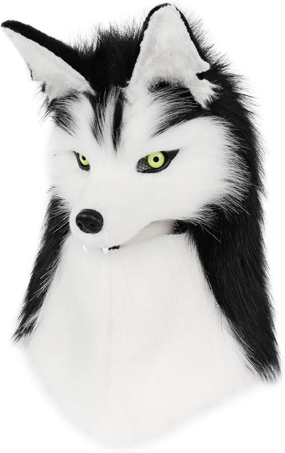 Furry Head Mask Animal Wolf Dog Plush Faux Fur Masks for Halloween Masquerade Cosplay Costume Props