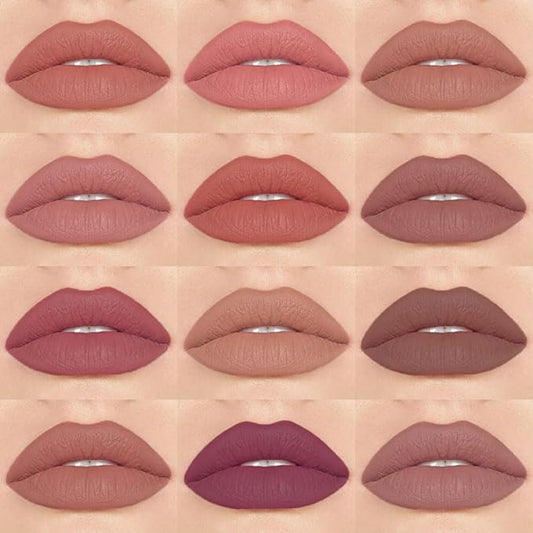 12 Colors Lip Liner Pencils Pack Set,12Pcs Natural Nude Brown Lipliner Bundle, Creamy Matte Labiales, Cool Tone Neutral Pink for Lip Makeup-set15
