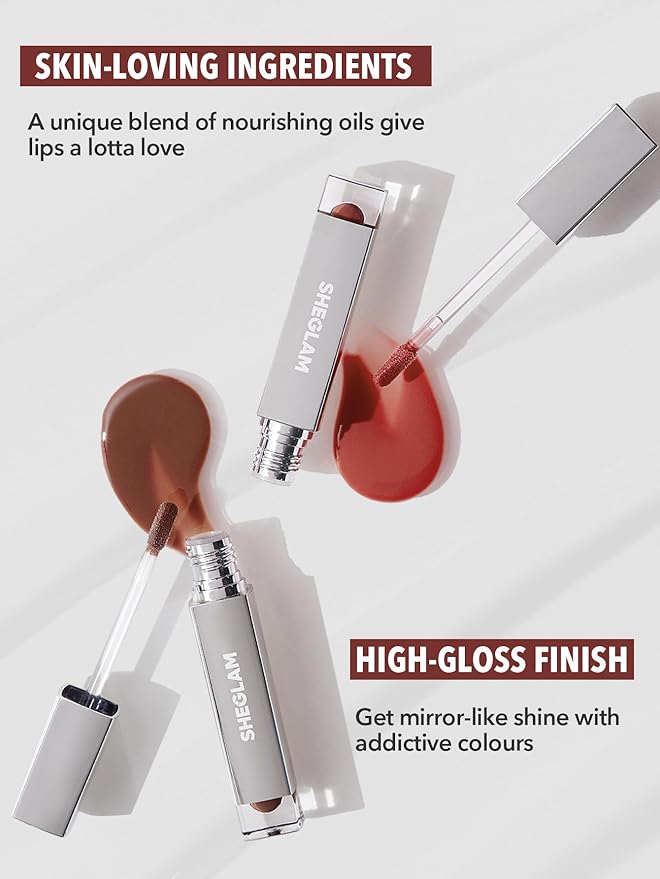 SHEGLAM Glaze Daze Lip Gloss Shiny Tinted Lip Gloss High Gloss Finish Plumping Lip Care Nourishing Not Easy to Fade Liquid Lip Cosmetics-Mocha Cake