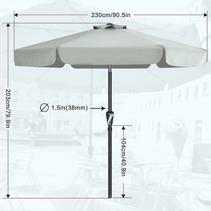 MASTERCANOPY Valance Patio Umbrella for Outdoor Table Market (7.5ft, Light Gray)