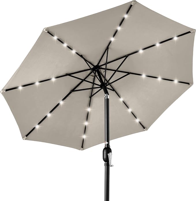 Best Choice Products 10ft Solar Polyester LED Lighted Patio Umbrella w/Tilt Adjustment and UV-Resistant Fabric - Beige