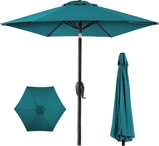 Best Choice Products 7.5ft Heavy-Duty Round Outdoor Market Table Patio Umbrella w/Steel Pole, Push Button Tilt, Easy Crank Lift - Cerulean