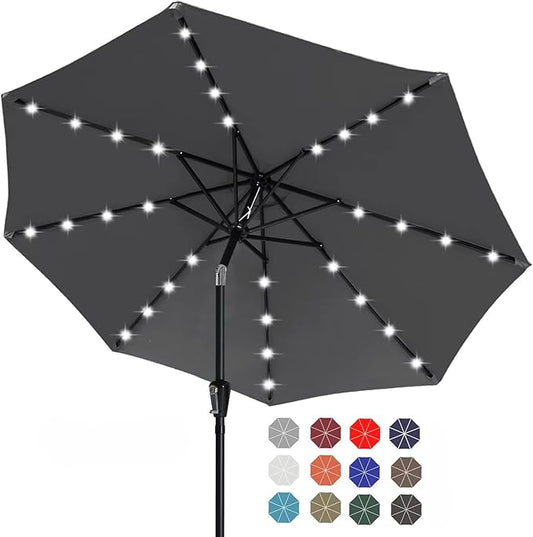 ABCCANOPY Durable Solar Led Patio Umbrellas with 32LED Lights 9FT (Dark Gray)