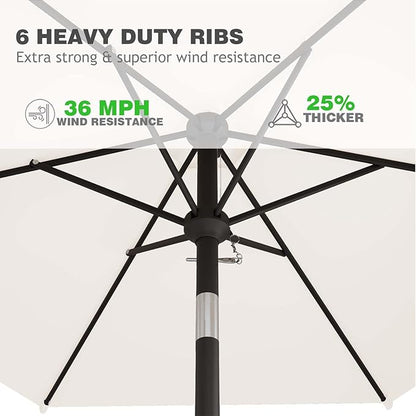 7.5FT Patio Umbrella Table Market Umbrella w/Tilt and Crank Heavy-Duty Round Outdoor Umbrellas for Garden, Deck, Backyard, Pool and Beach, Cream-White