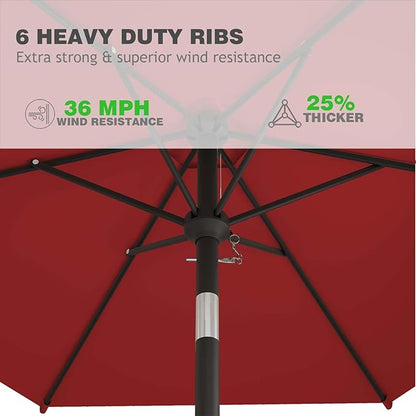 7.5FT Patio Umbrella Table Market Umbrella w/Tilt and Crank Heavy-Duty Round Outdoor Umbrellas for Garden, Deck, Backyard, Pool and Beach, Red