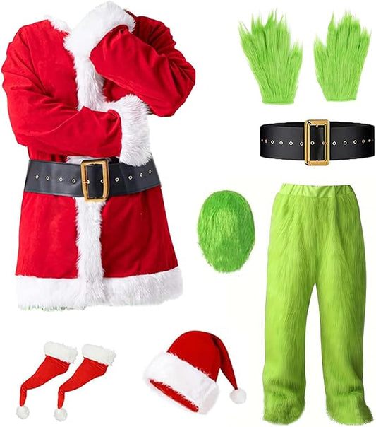 Halloween Costume for Men Green Monster Costumes with Mask Furry Adult Suit Christmas Outfit
