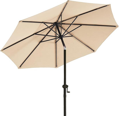 wikiwiki 9 FT Patio Umbrellas Outdoor Table Market Umbrella with Push Button Tilt/Crank, 8 Sturdy Ribs, Fade Resistant Waterproof POLYESTER DTY Canopy for Garden, Lawn, Deck, Backyard & Pool,Beige