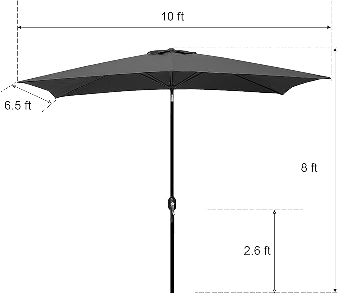 Blissun Rectangular Patio Umbrella, Table Market Umbrella with Tilt and Crank, Outdoor Umbrella for Garden, Deck, Backyard, Pool and Beach