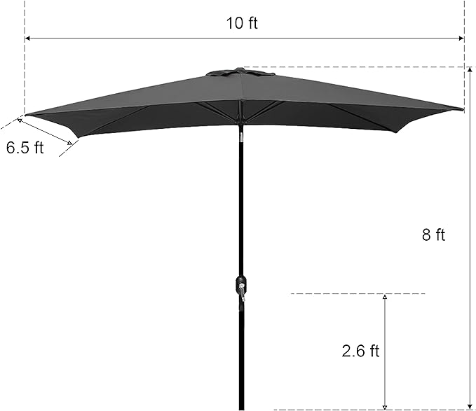 Blissun Rectangular Patio Umbrella, Table Market Umbrella with Tilt and Crank, Outdoor Umbrella for Garden, Deck, Backyard, Pool and Beach