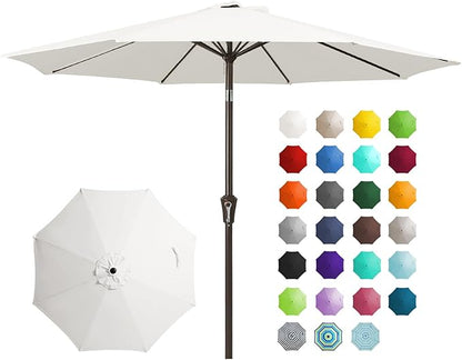 JEAREY 9FT Outdoor Patio Umbrella Outdoor Table Umbrella with Push Button Tilt and Crank, Market Umbrella 8 Sturdy Ribs UV Protection Waterproof for Garden, Deck, Backyard, Pool (Creamy-white)