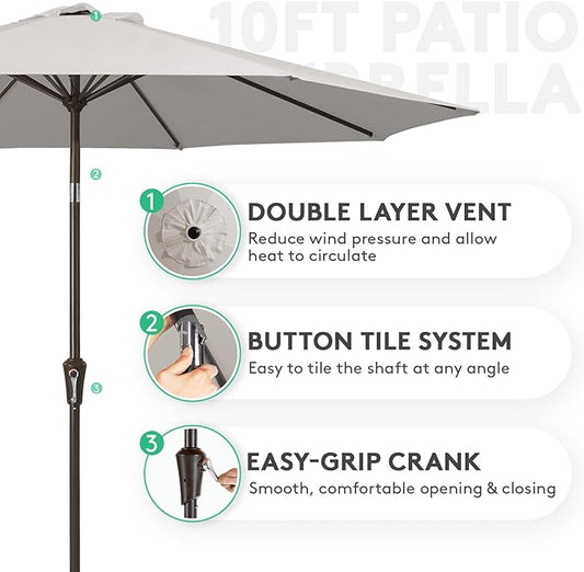JEAREY 10FT Outdoor Patio Umbrella Outdoor Table Umbrella with Push Button Tilt and Crank, Market Umbrella 8 Sturdy Ribs UV Protection Waterproof for Pool, Garden (Fog Gray)