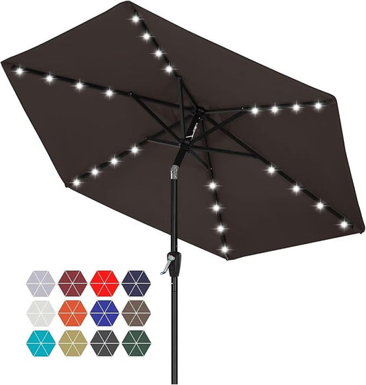 ABCCANOPY Durable Solar Led Patio Umbrellas with 24LED Lights 7.5FT with 6 Sturdy Ribs (True Brown)