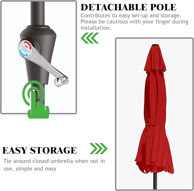 10FT Patio Umbrella Table Market Umbrella w/Tilt and Crank Outdoor Umbrellas for Garden, Deck, Backyard, Pool and Beach, Red