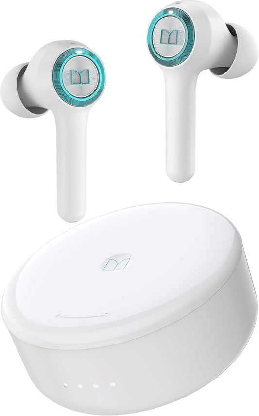 Monster Clarity 102 Plus Wireless Earbuds, Bluetooth Headphones with HiFi Stereo, 4 ENC Mic for Crystal Clear Call, 30H Playtime, Type-C Charging, IPX6 Waterproof in-Ear Ear Buds for Sports (White)