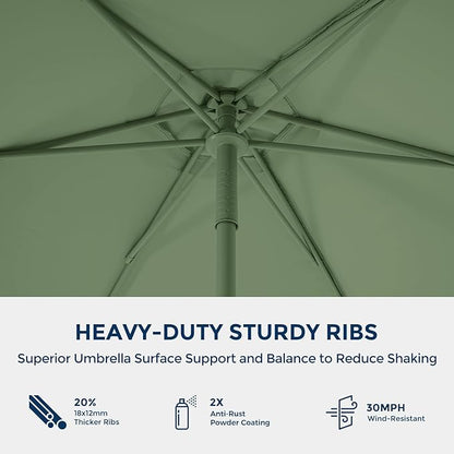 7.5ft Outdoor 1S Push-Up Patio Umbrella - Market Table Pool Deck Umbrella UPF50+ UV Protection with 6 Sturdy Ribs for Balcony, Garden, Lawn, Backyard (Morandi Green)
