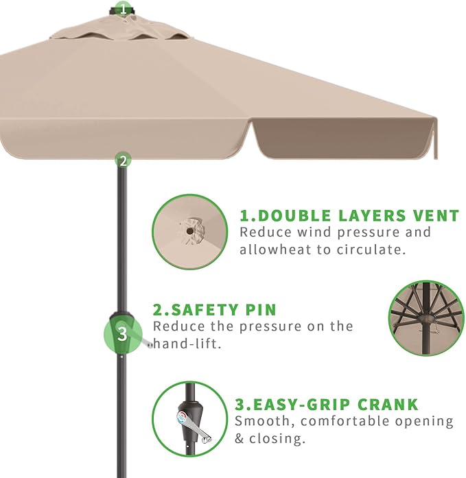 11FT Patio Umbrella Table Market Umbrella w/Crank Outdoor Umbrellas for Garden, Deck, Backyard, Pool and Beach, Beige